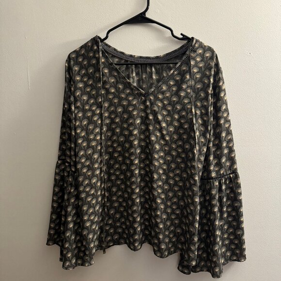 Loft - Peacock Feather Print Bell Sleeve Blouse - Picture 3 of 3